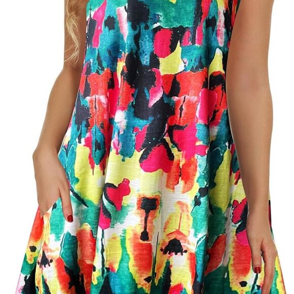 Women's Summer Dresses 2025 Beach Casual Sleeveless Floral Print Tank Loose Sund - Picture 1 of 6
